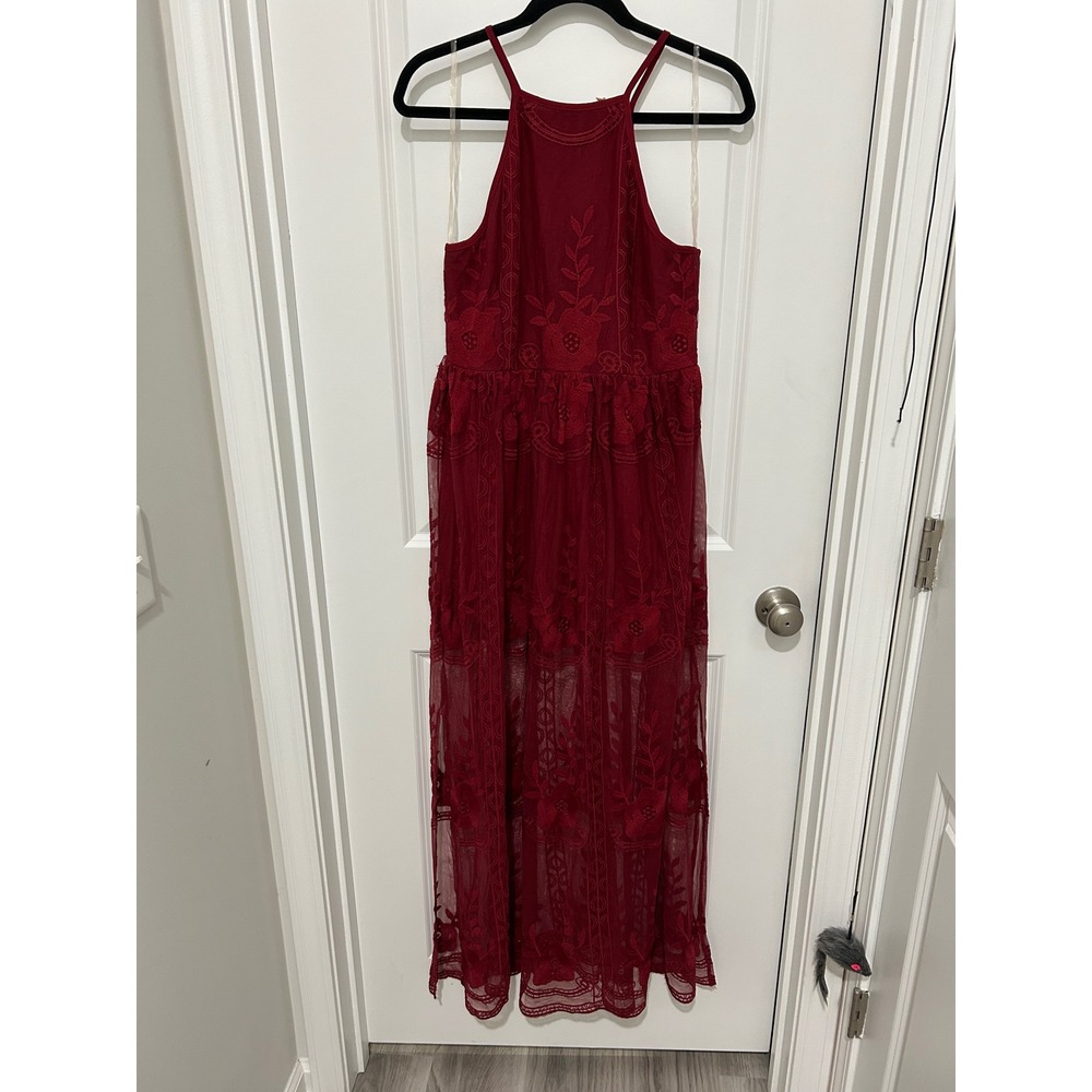 ENTRO Red Floral Lace Maxi Dress Women's Size‎ M boho cottagecore  y2k